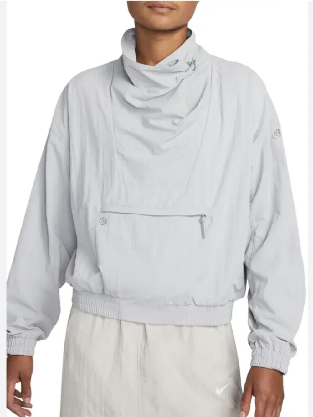Nwt Nike Oversized Cowl Neck Nylon Pullover Jacket In Wolf Grey Size Large
